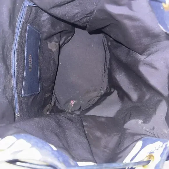 VTG ESCADA Nautical Dolphin Floral Blue Leather Drawstring Bucket Bag Crossbody - Picture 8 of 15